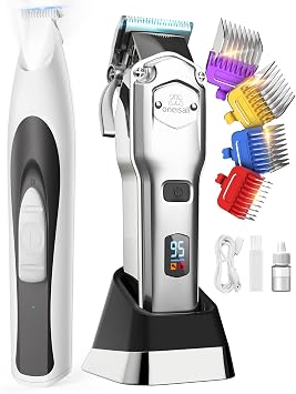 oneisall Dog Clippers for Grooming Thick Hair Professional, Low-Noise Dog Paw Trimmer with LED Light