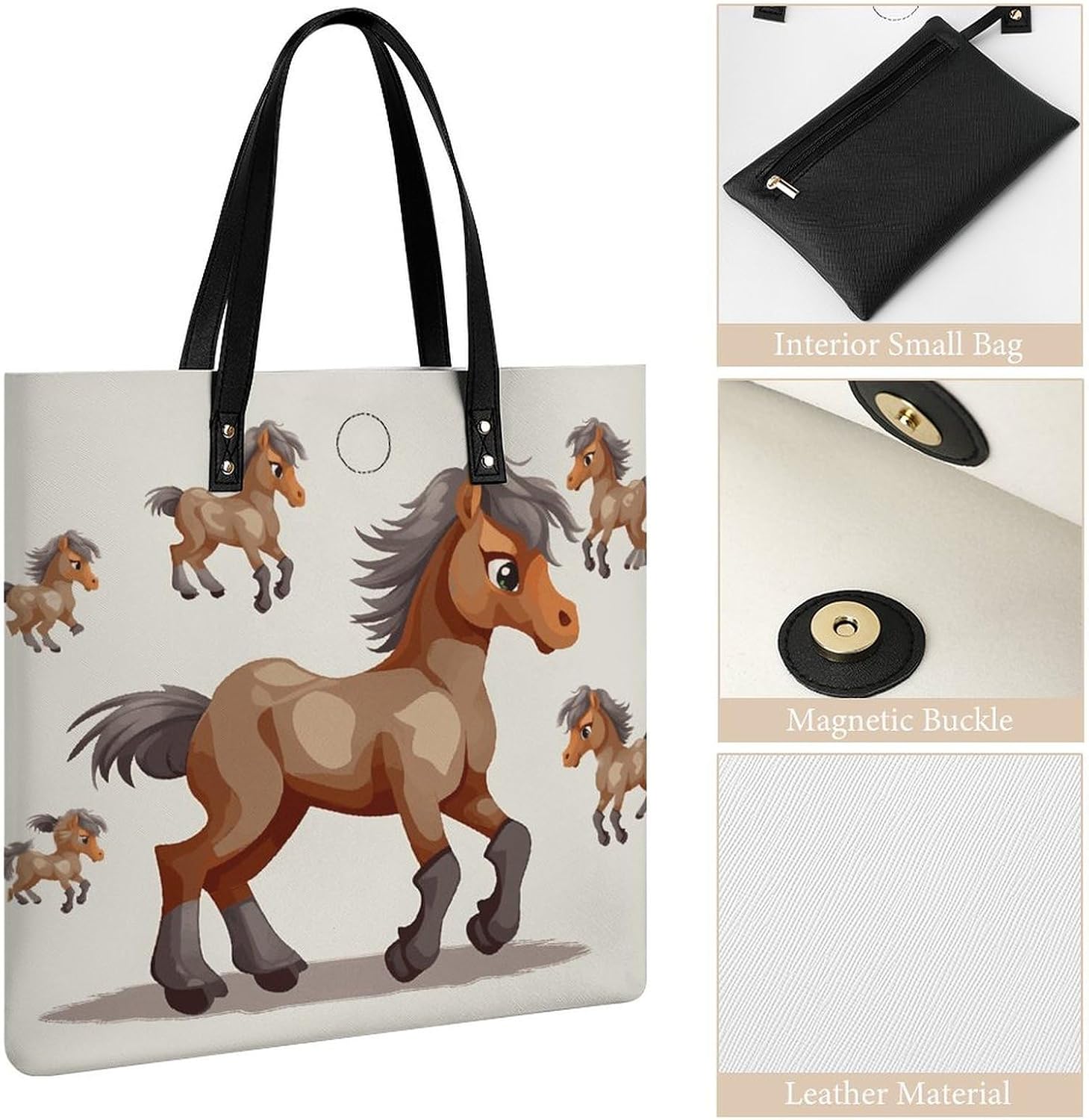 Cute Horse Handbags Large Capacity, Tote Bag Stylish Slouchy, Shoulder Bags for Work Beach Travel And Shopping Grocery.