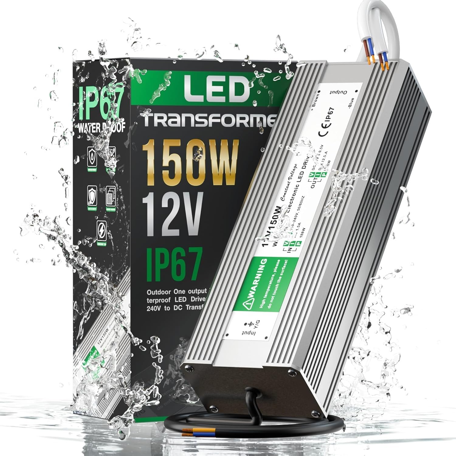LED Driver,150W 12V Lighting Transformer, 100-240V AC to 12V DC IP67 Waterproof 12.5A LED Power Supply Constant Voltage Adapter for Outdoor Garden Strip Lights LEDS Lighting Shed Light150 W)