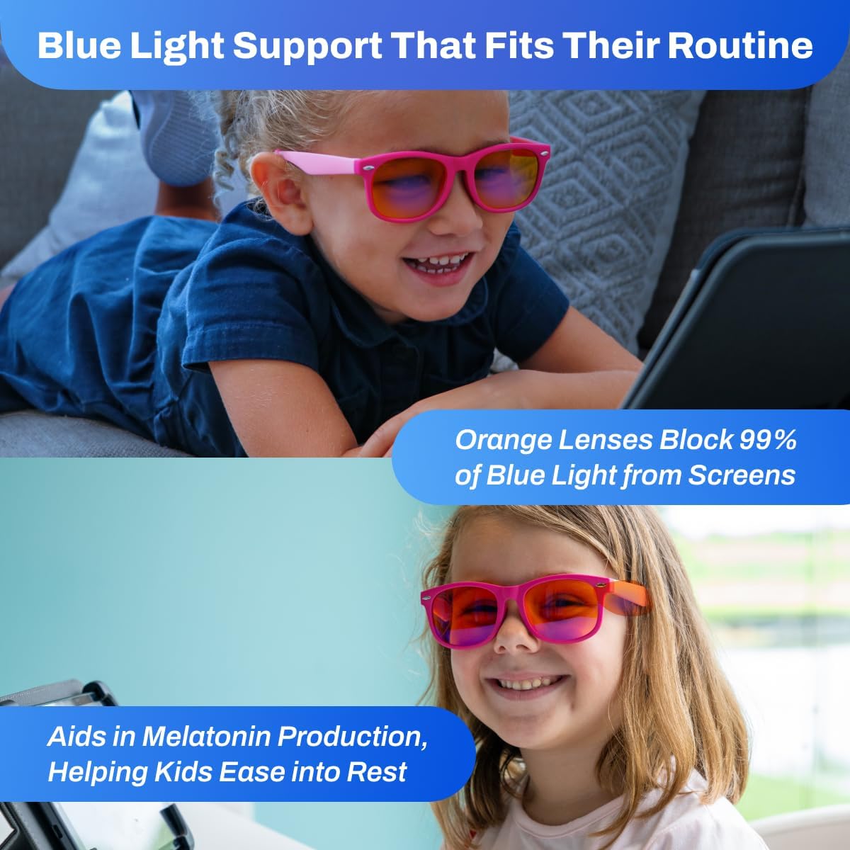 DefenderShield Blue Light Blocking Glasses Kid Series for Computer, Mobile, Gaming, Sleep-Purple - Anti Eye Strain, Headache