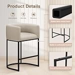 24.4" H Counter Height Bar Stools, Modern Barrel Counter Stools with Backrest and Arms, Linen Fabric Upholstered Accent Barstools for Kitchen Island (Beige, Set of 1)