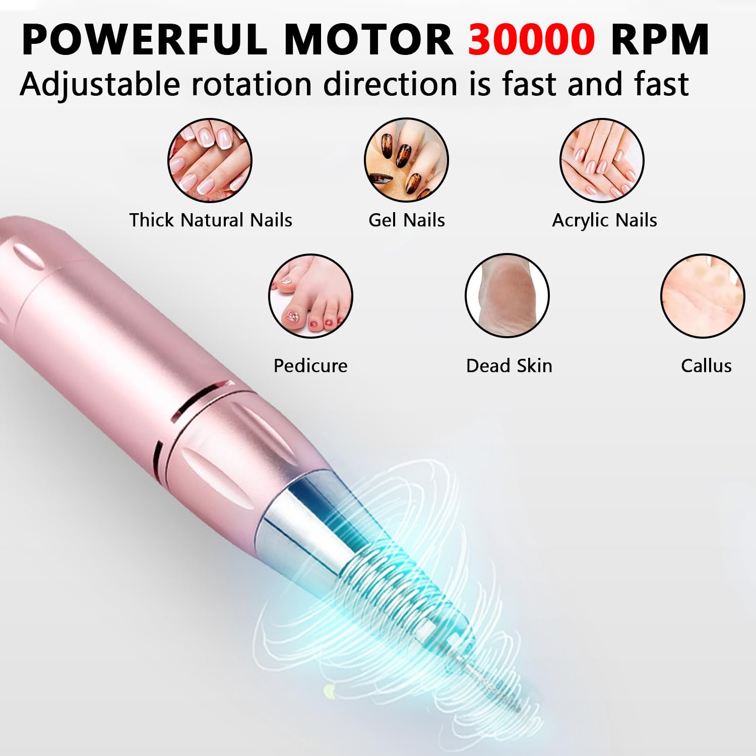Elektrischer Nagelfräser, Professionell 4-in-1 Manikure- Pedikure-Set, mit 80W Absaugung & waschbarem Filter – 30.000 RPM Profi Nagelknipser mit LED-Lampe, für Pediküre & Maniküre
