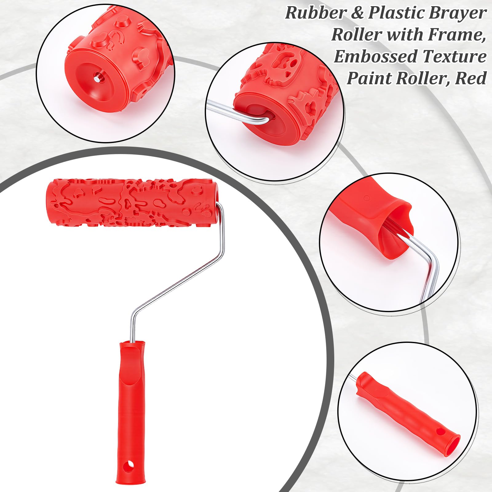 Rouleau à Peinture Texturé en Relief (4 pièce) Rouleau à Pâtisserie en Caoutchouc et Plastique avec Cadre Outil de Création de Motifs Décoratifs à Faire Soi Même Rouge 320x185x45mm