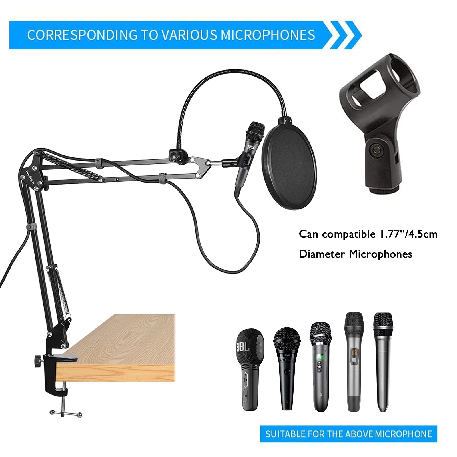 Buy Microphone Stand for Blue Yeti, Boom Arm Scissor Mic Stand with