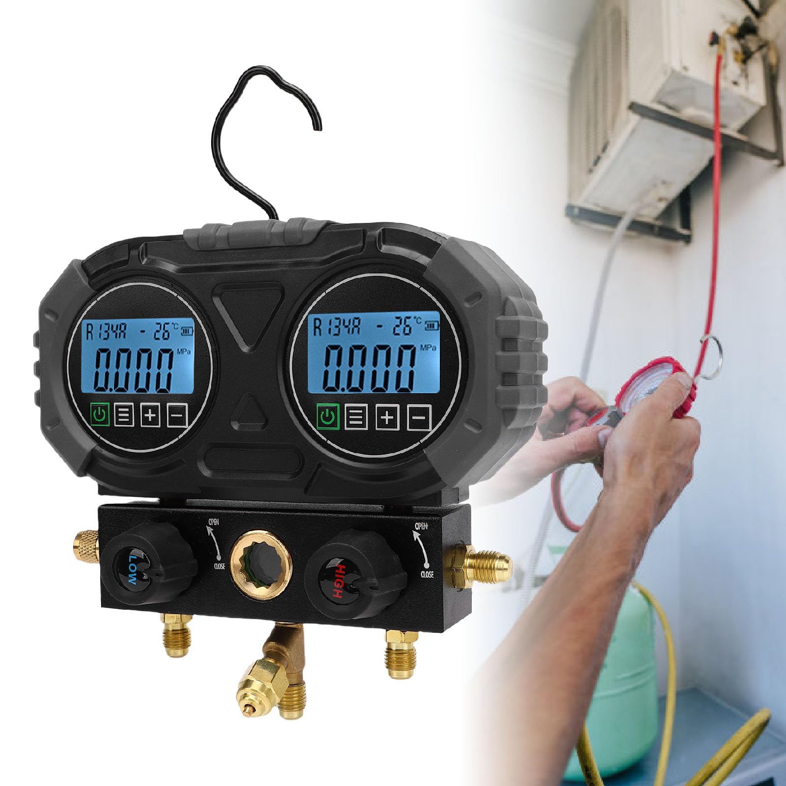Garosa Refrigerantes de HVAC Presión Digital Gage AC Refrigerante Manifegolio Digital Conjunto de Presión de 0-6000 KPa
