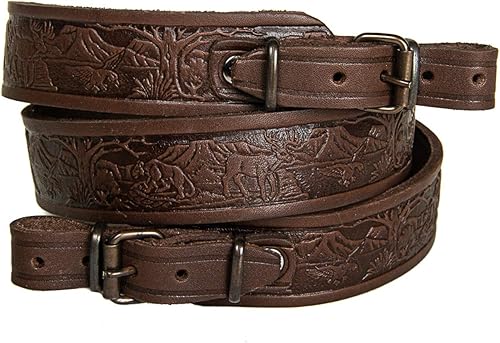 Miniatura 3 de Rifle Sling Gun Hombro Cuero Genuino Cinturón Ajustable para Caza Al Aire Libre Escopeta Táctica Escopeta Correa Escopeta En Relieve NegroMarrón