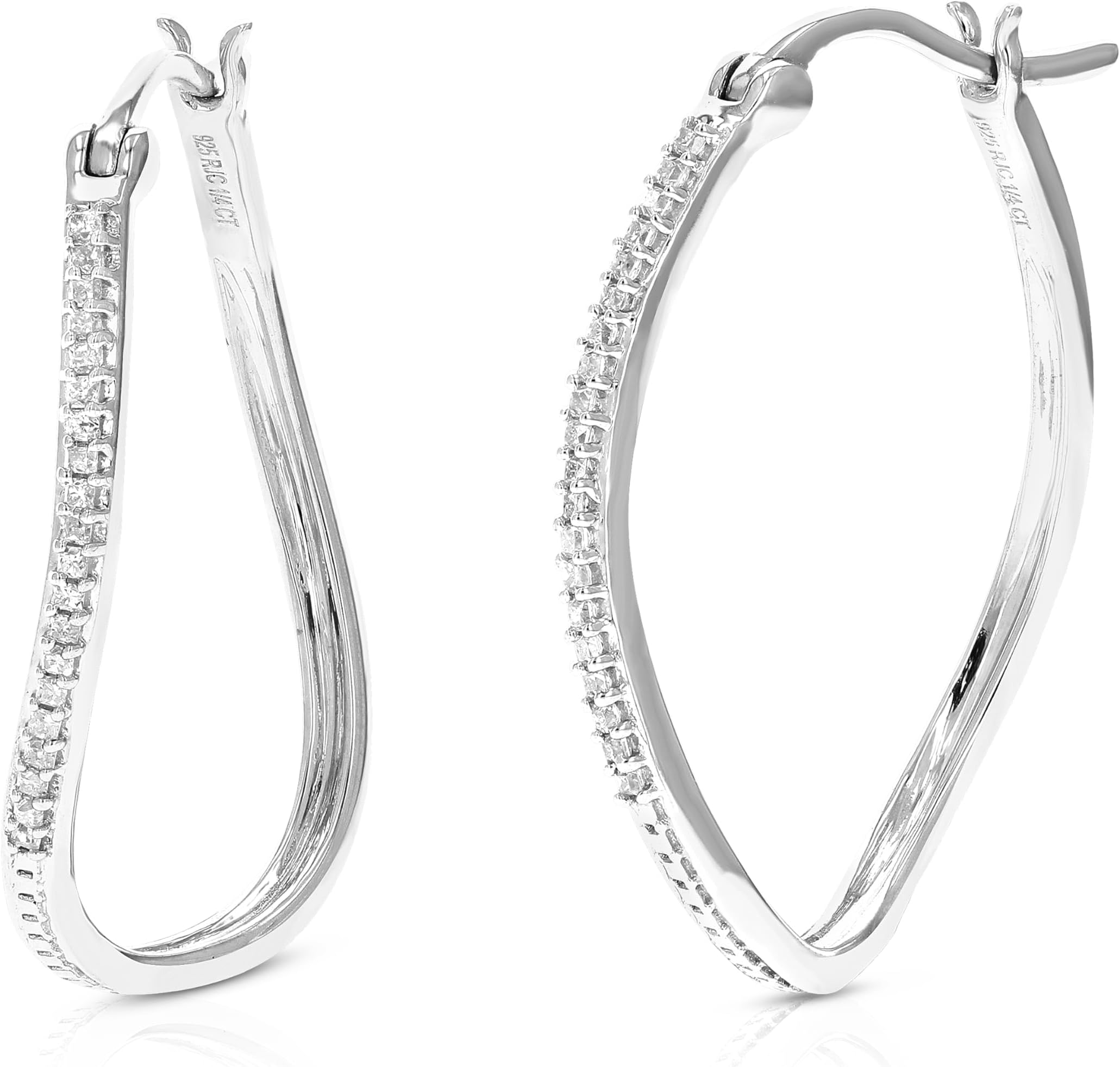 Vir Jewels 1/4 cttw Diamond Hoop Earrings .925 Sterling Silver with Rhodium Plating 1 Inch