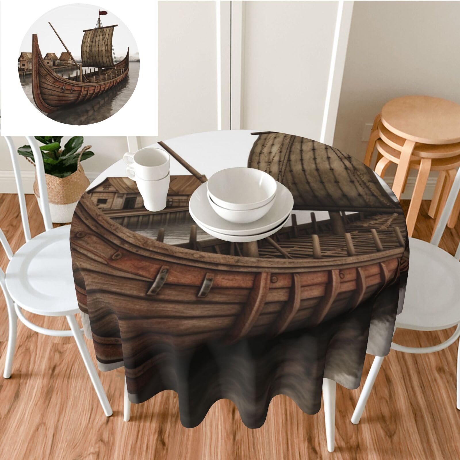 Runde Tischdecke Mit Wikinger-Baummotiv – Wasserfest & Pflegeleicht Für Drinnen Und Draußen