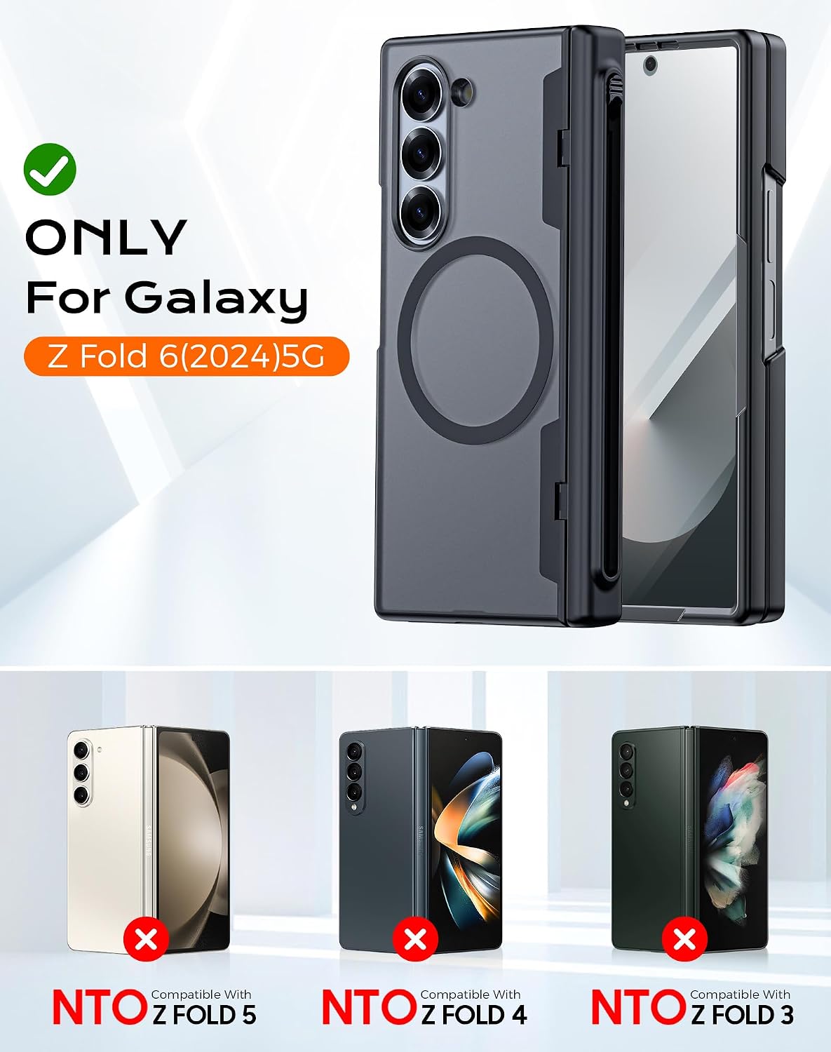 Spugan for Samsung Galaxy Z Fold 6 Case with MagSafe, [Screen Protection] [Hinge Protection] Translucent Strong Magnetic Shockproof Case for Galaxy Z Fold 6 7.6",Matte Black-HD