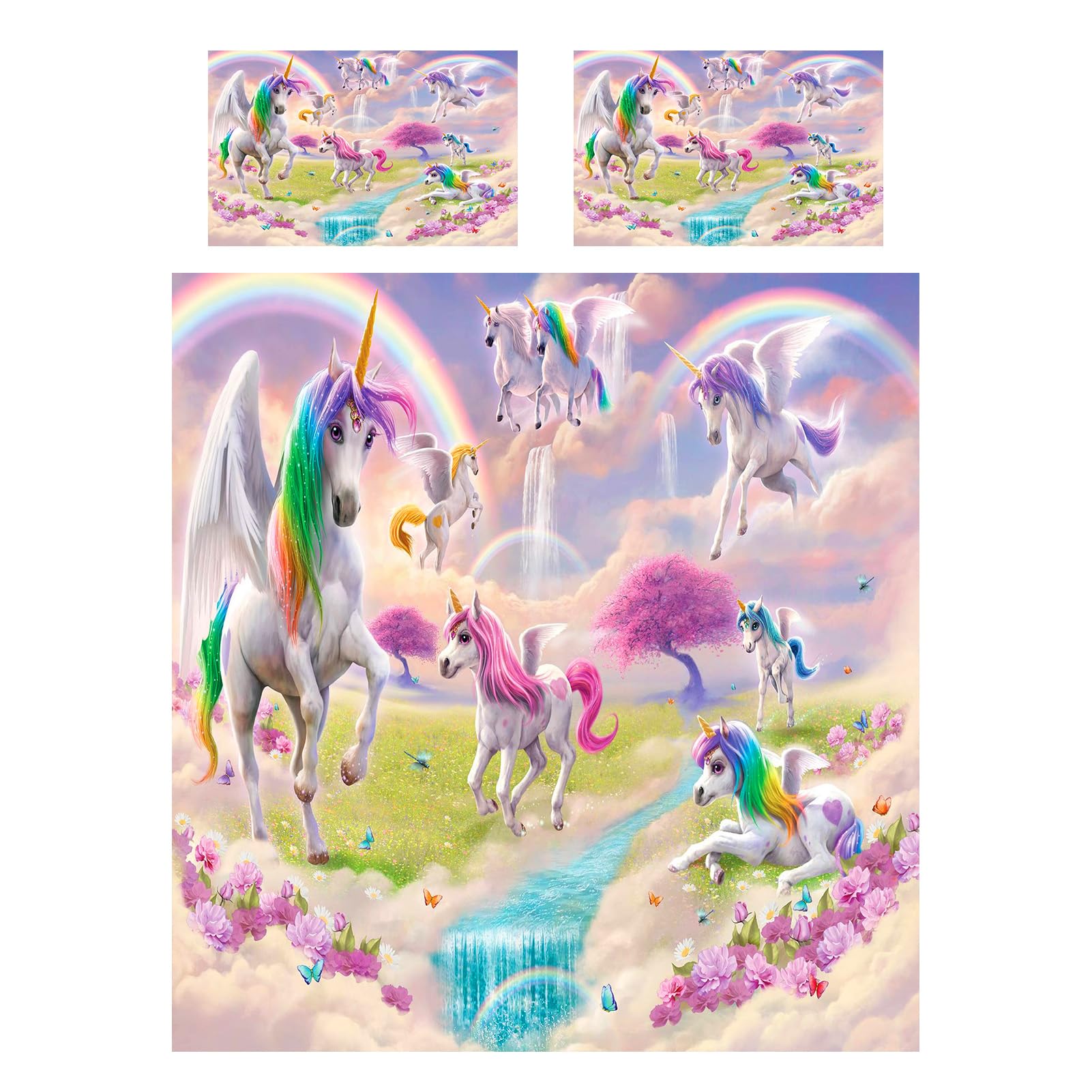 ANHOPE Rainbow Unicorn Duvet Cover Set Soft Lightweight Microfiber 3 Piece Bedding Set including 2 Pillowcase Floral Butterfly Print Pattern Kids Girls Quilt Cover with Zipper Closure Single - Image 2