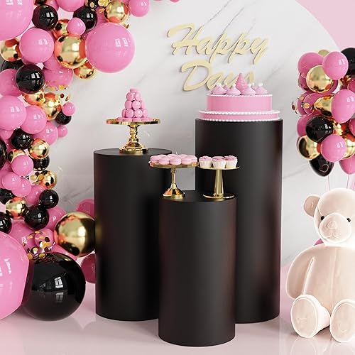 Miniatura 70 de Wokceer Fundas de soporte de pedestal de cilindro para fiesta, 3 piezas, soporte de cilindro dorado de elastano para cubiertas de fiesta, soporte