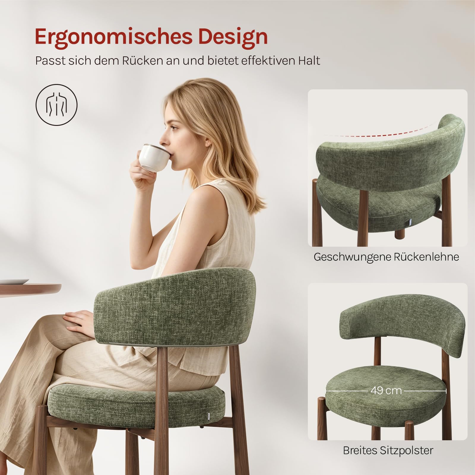 WOLTU Esszimmerstühle 4er Set Mid-Century Chenille Dunkelgrün