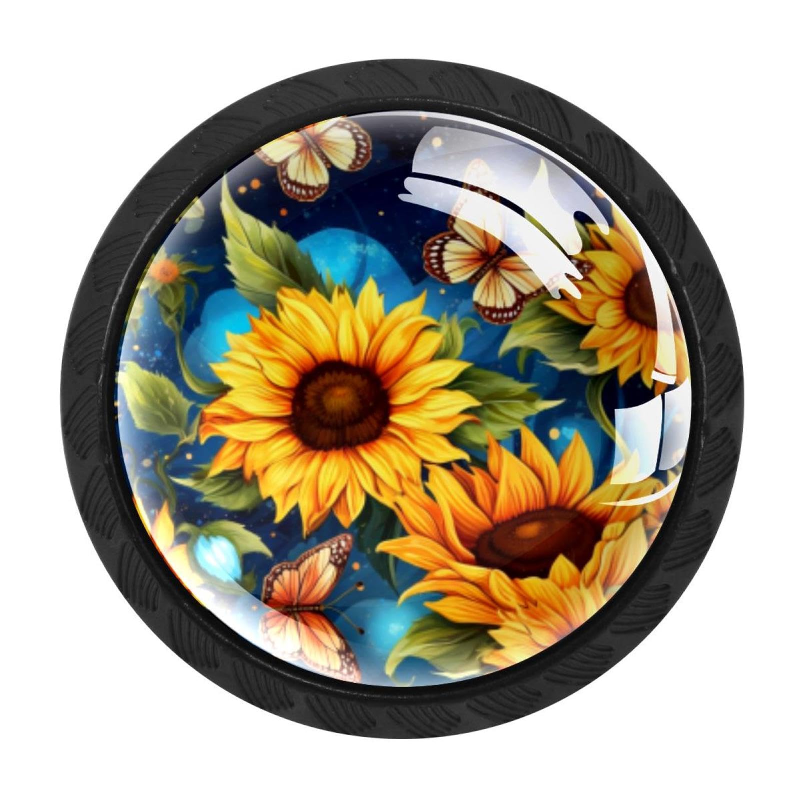 CHENZZZZ 4 Pack Black Starry Night Sunflower Butterfly Cabinet Pulls Kitchen Cabinet Handles Ideal for Cabinet,Drawer,Cupboard and Wardrobe