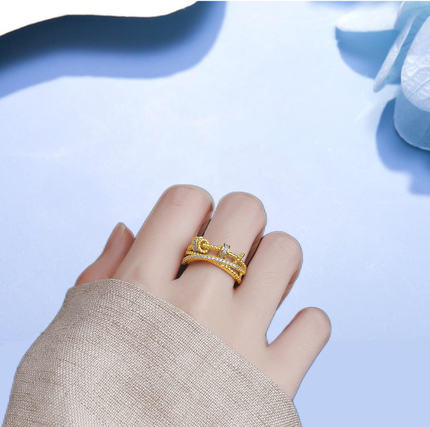 Askljeby Anxiety Ring for Daughter, 18K Gold Fidget Ring for Daughter from Mom to My Daughter Cubic Zirconia Adjustable Thumb Stress Anxiety Relief Ring for Women Teens Girls with Beads Spinner