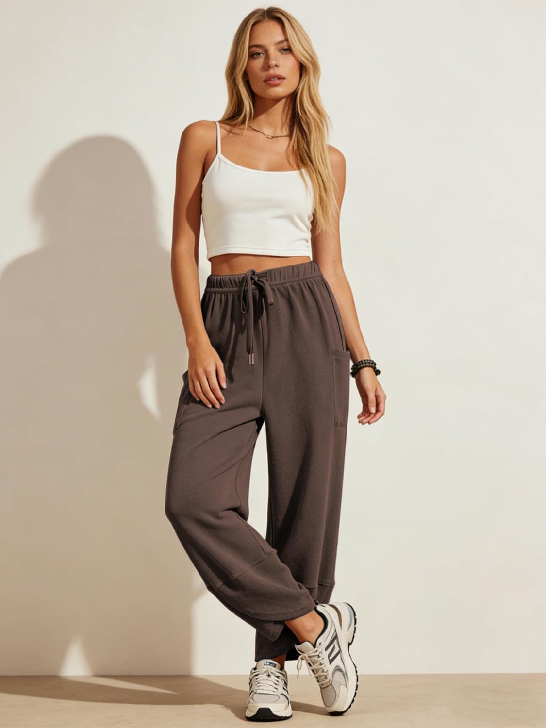 Xiaoxuemeng Womens Wide Leg Sweatpants Elastic Waist Baggy Harem Pants Drawstring Palazzo Sweatpants - Image 3