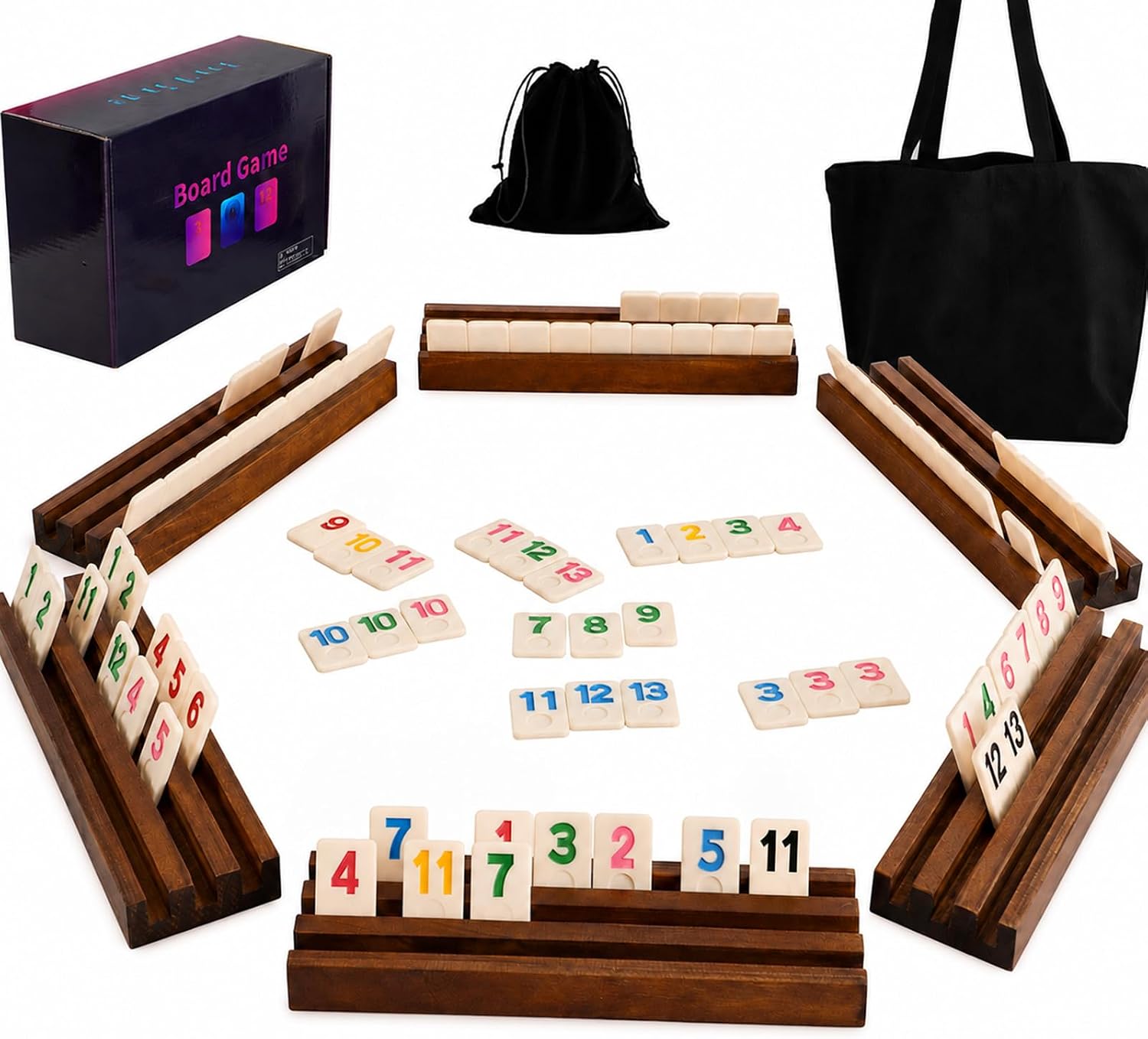 Rummy Cube Game Original - Rummy Cube Game 2-6 Players | with 160 Tiles 13 Backup Tiles and 6 Wooden Racks - Classic Board Games for Family and Party