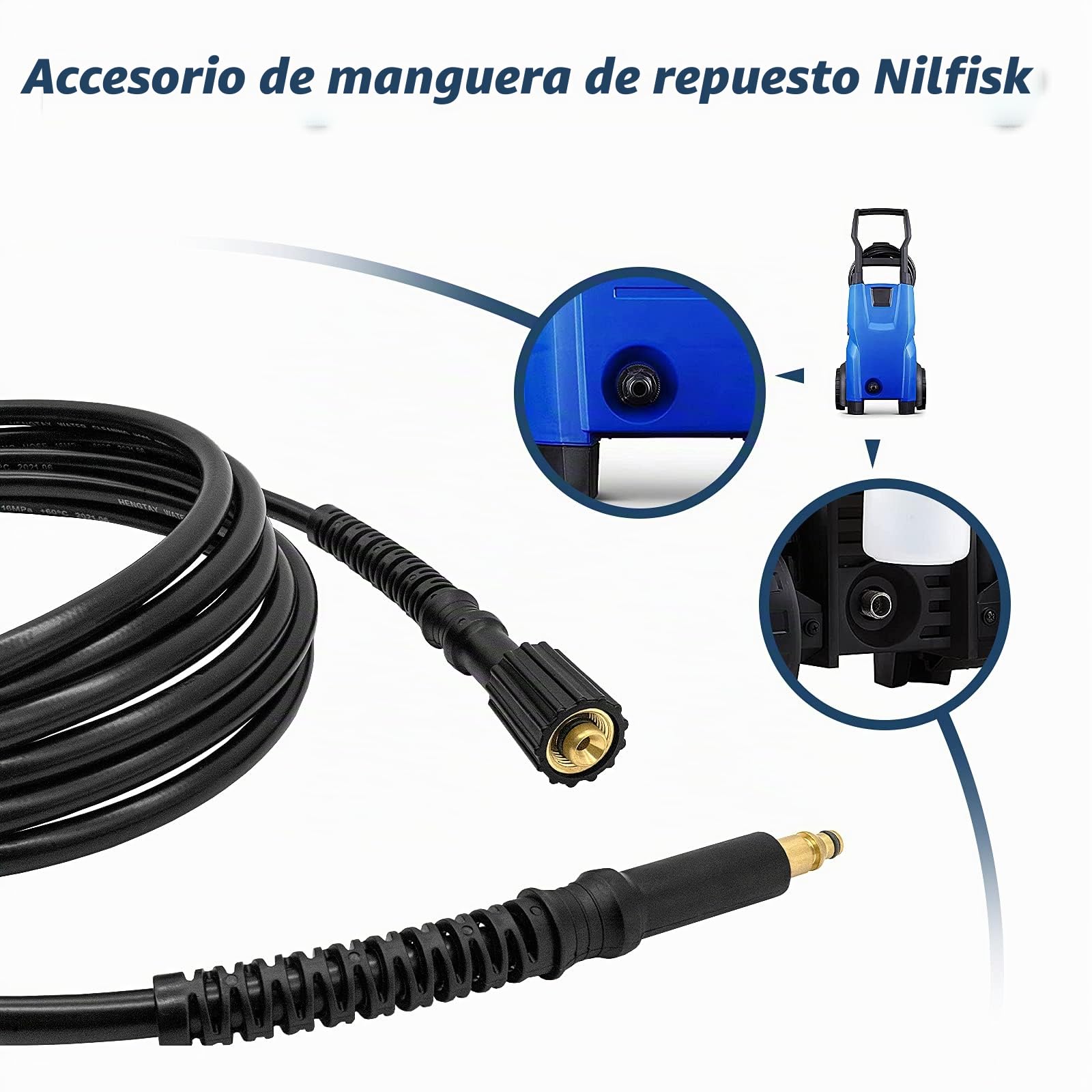 6M Manguera de repuesto para limpiadora de alta presión, adecuada para limpiadora de alta presión Nilfisk, adecuada para C 100.5-5, C 100.5-6, C 105.5-5, C 135.1-8, C 135.1-8
