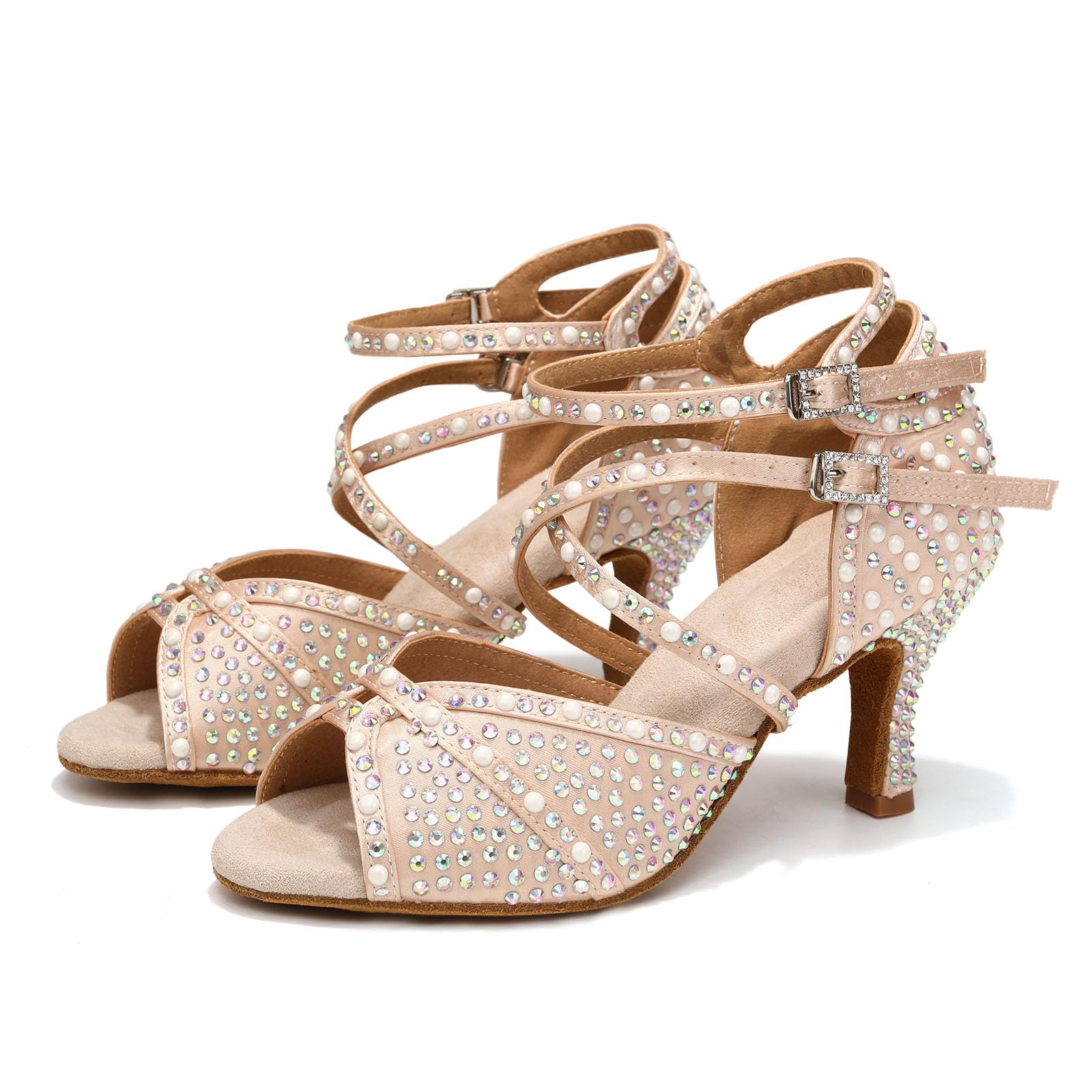 Scarpe da Ballo Latino Donna con Strass Punta Aperta Salsa Bachata Tango Scarpe Ballo da Sala