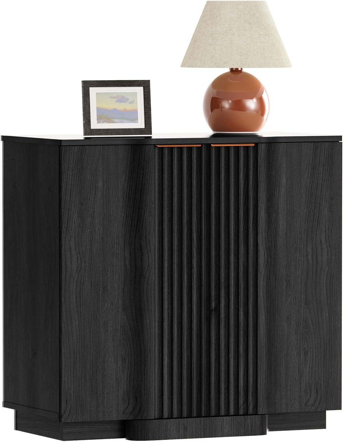 Yechen Buffet Cabinet with Storage, 31.5" Accent Sideboard Modern Credenza with Doors & Adjustable Shelves Fluted Media Console Wood Coffee Bar Table for Living Kitchen Dining Room,Black (2 Door)