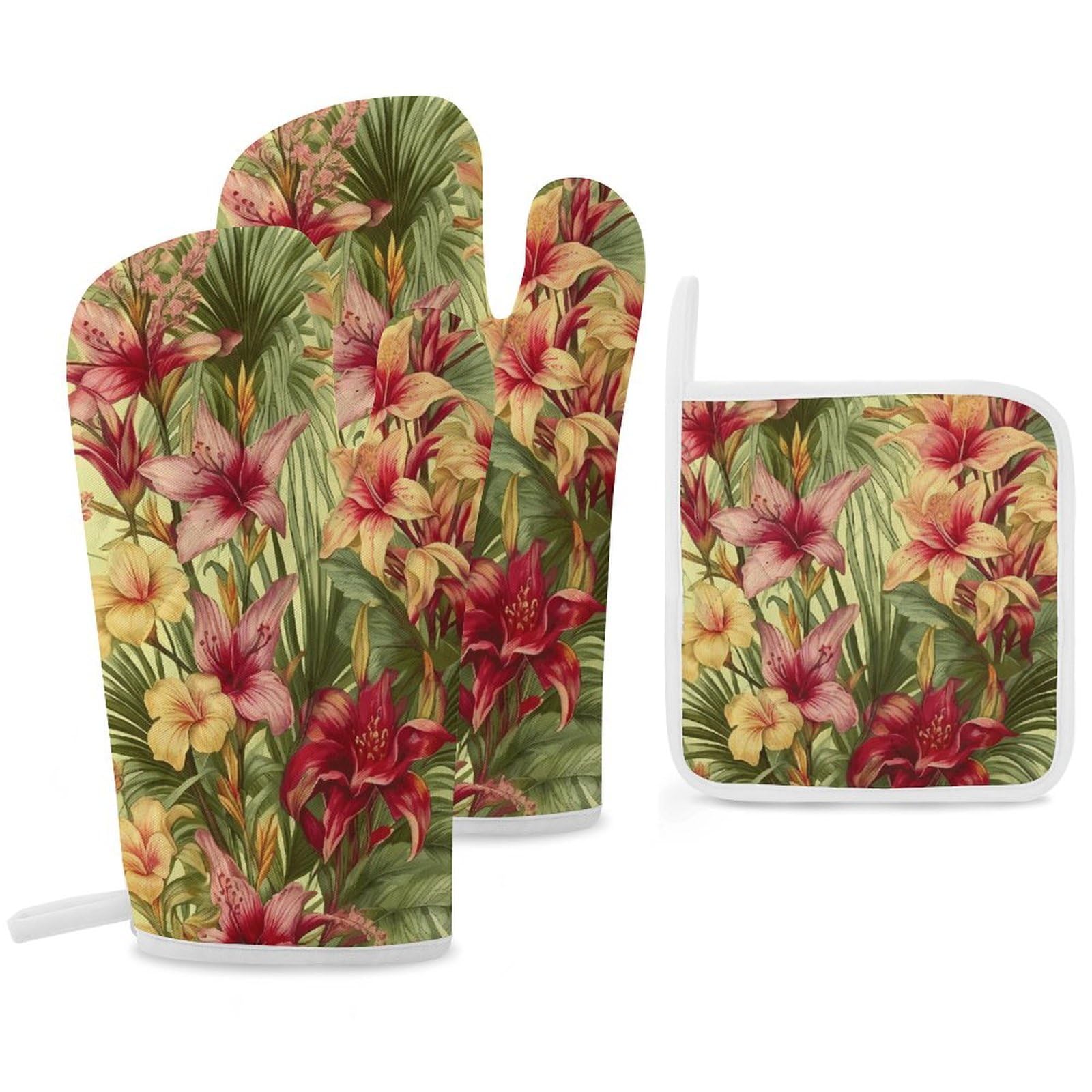 Gants de cuisine résistants à la chaleur motif palmier avec manique