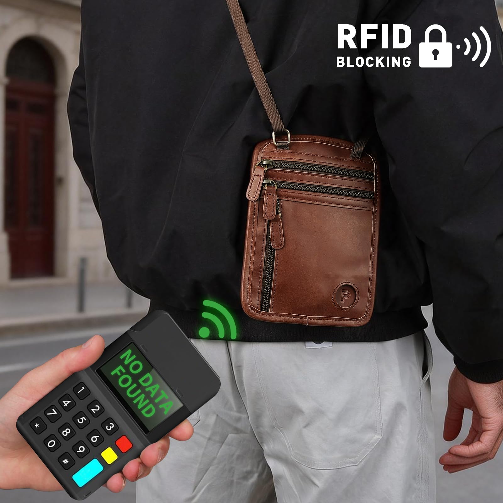 Polare Geldbörse aus Vollnarbenleder, RFID-blockierend, versteckt, Reisepasshülle, Reisetasche mit AirTag-Schlitz für Herren, Kaffee, Vintage
