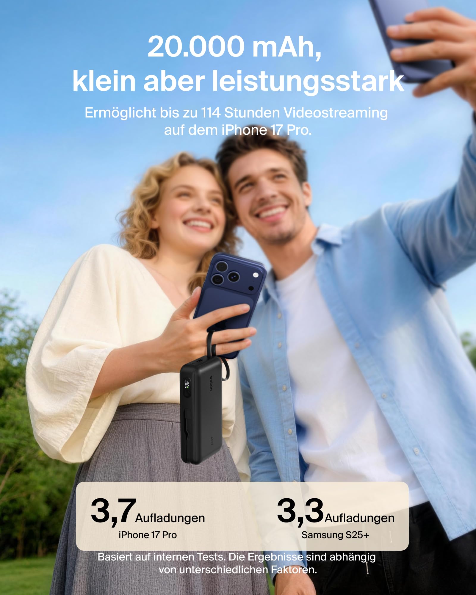 Belkin UltraCharge 20000mAh Power Bank, USB-C-Kabel und Anzeige – Schwarz