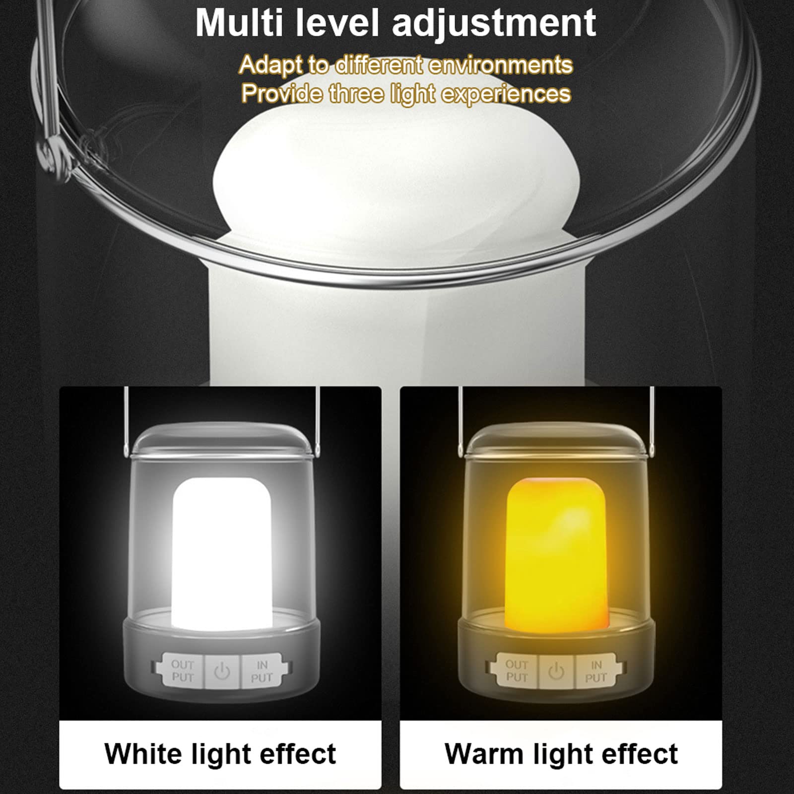 Latarnia kempingowa, lampa kempingowa LED, wielofunkcyjna przenośna lampa awaryjna na zewnątrz, światło płomienia 3 tryby oświetlenia do ogrodu Patio na kempingu