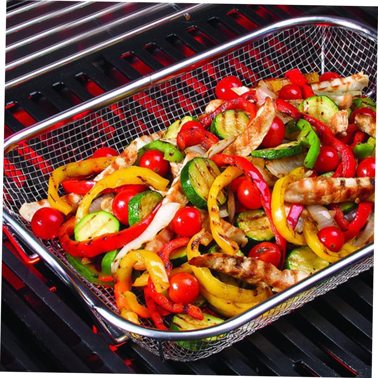 Stainless Steel Bbq Vegetable Basket Drain Tray Grill Accessories Barbecue Rack Grilling Tool