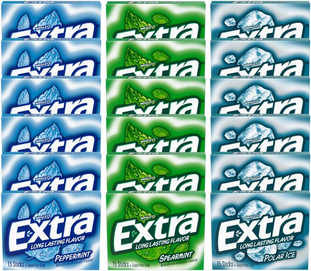 Extrra Sugar Free Chewing Gum, Mint Variety Pack, 15 Sticks (Pack of 18)