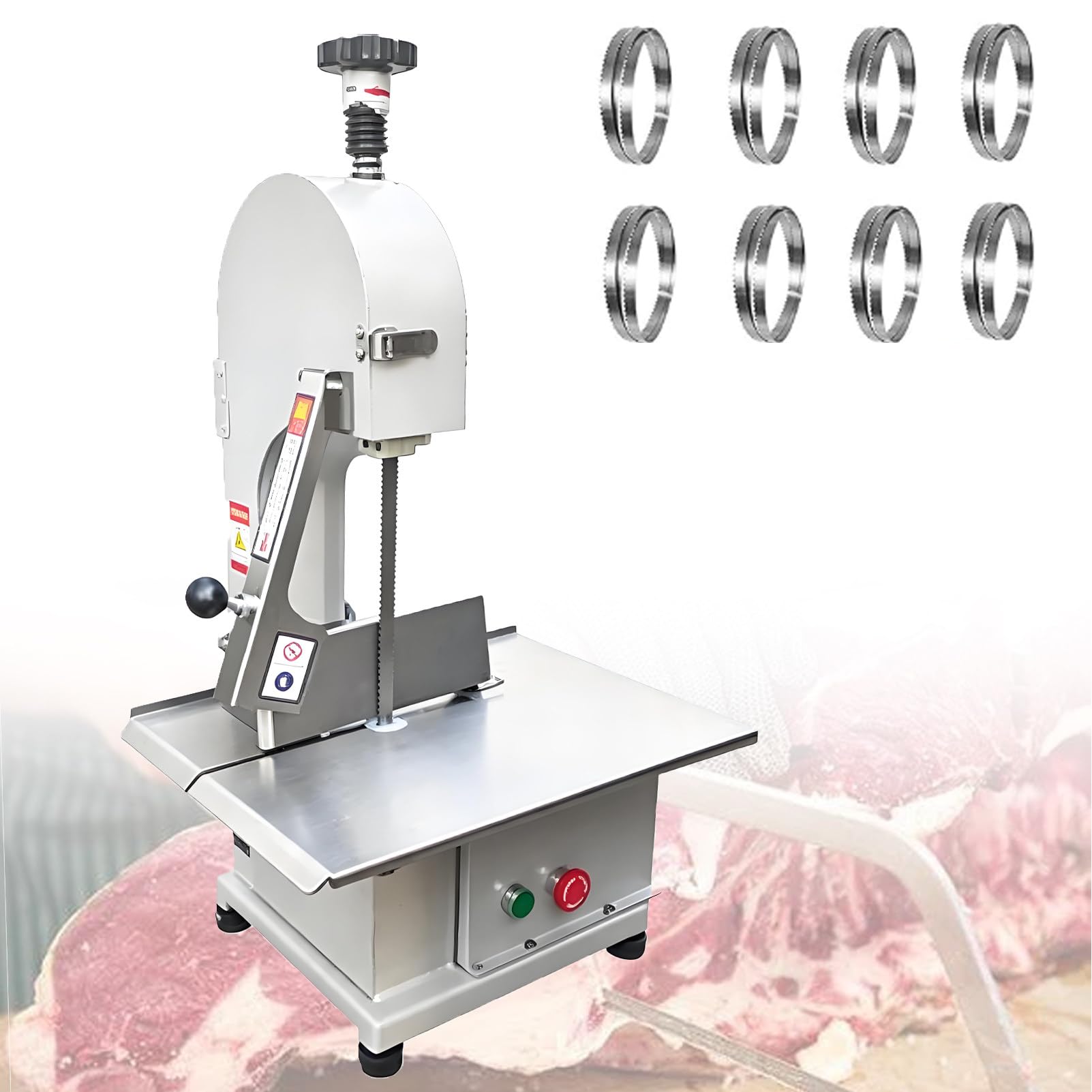 Ofyphth 1100 W Countertop Bone Sawing Machine, Bandsaw Bone Saw Machine for Butchering, Adjustable Thickness 1-130mm, Stainless Steel Countertop Bone Sawing Machine.