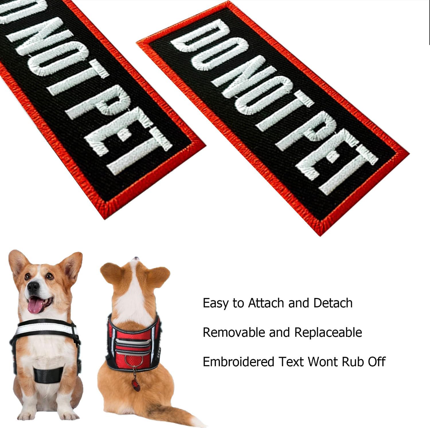 2 Pack Service Dog Patches for Harness, Tags with Hook and Loop Patches Red Border for Vests and Harnesses for Dog in Training, Service Dog, Emotional Support image 3