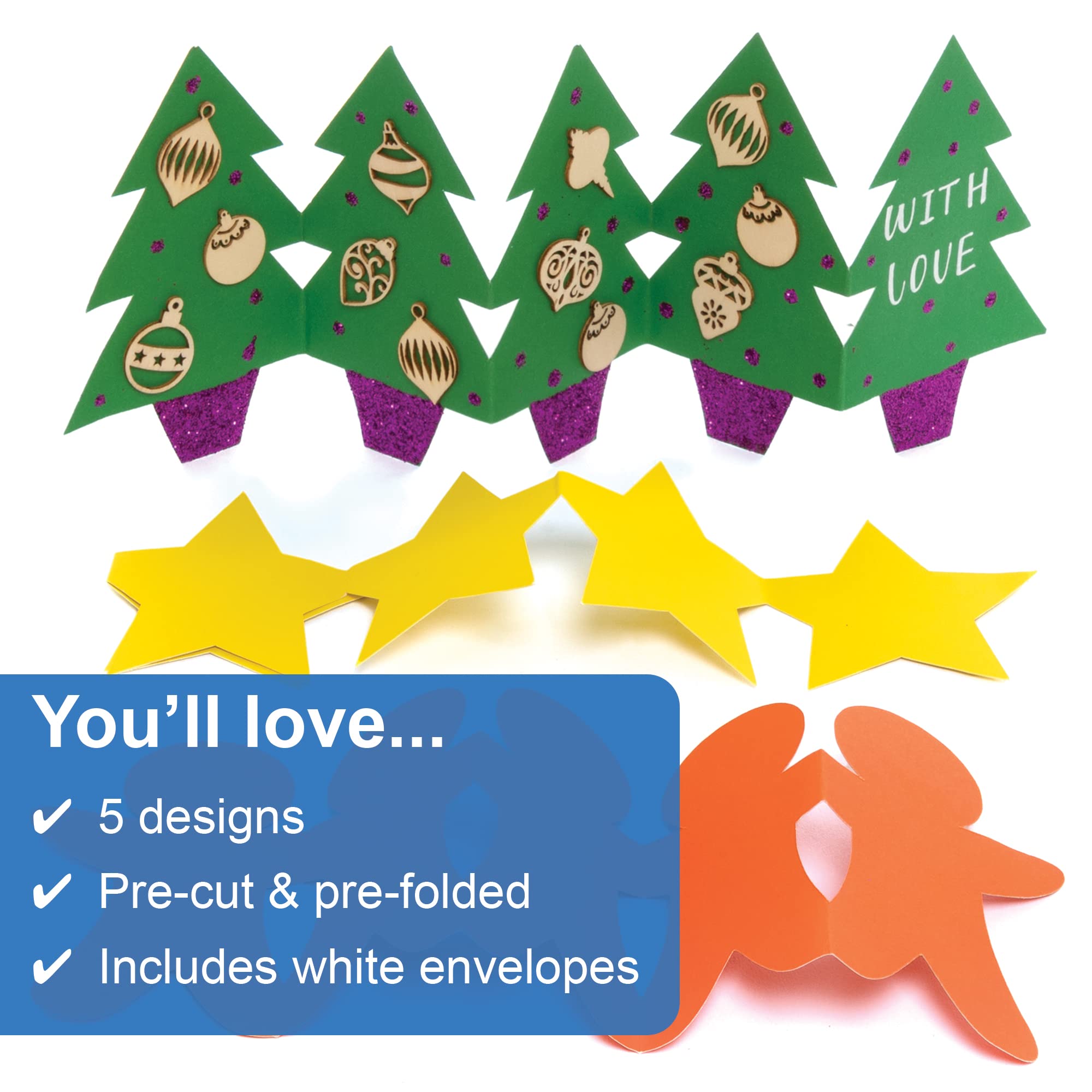Baker Ross FE869 Tarjetas de Navidad Concertina en Blanco - Paquete de 10, Espacios en Blanco para Hacer Tarjetas, haz tus Propias Tarjetas Navideñas, Ideales para Proyectos de Manualidades para Niños