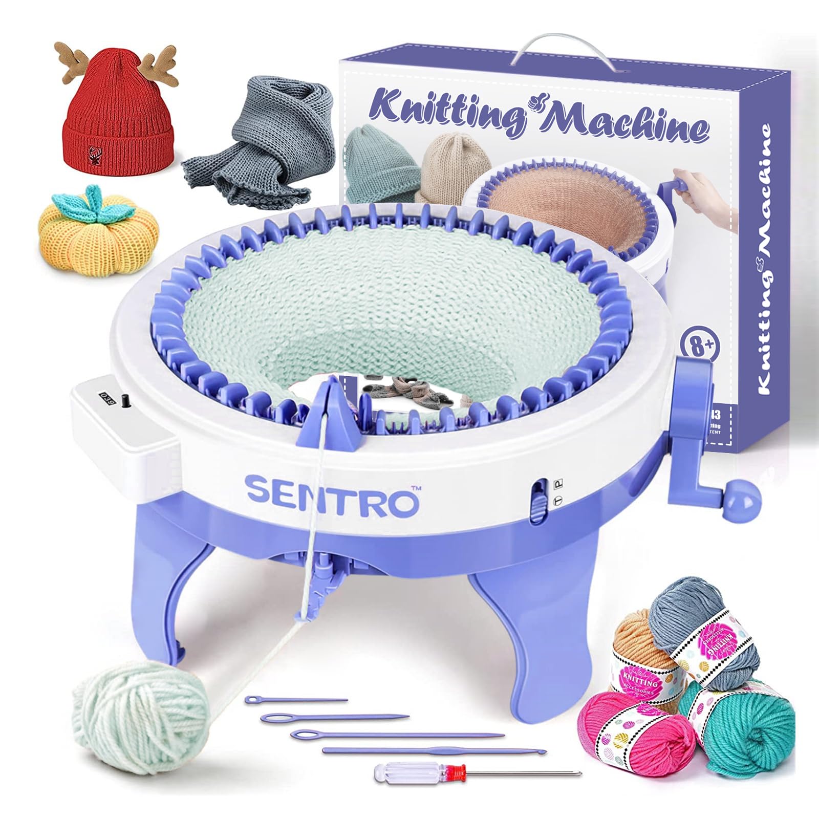 Sentro Blue 48-Needle Knitting Machine - Versatile Circular Knitting Loom Machine For Adults, Perfect For Crocheting And Knitting Projects - Ideal For Beginners And Experts