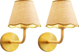 Boho Set of Two Hand Woven Ratten Wall Sconce, Hardwired Wall Sconces wi...