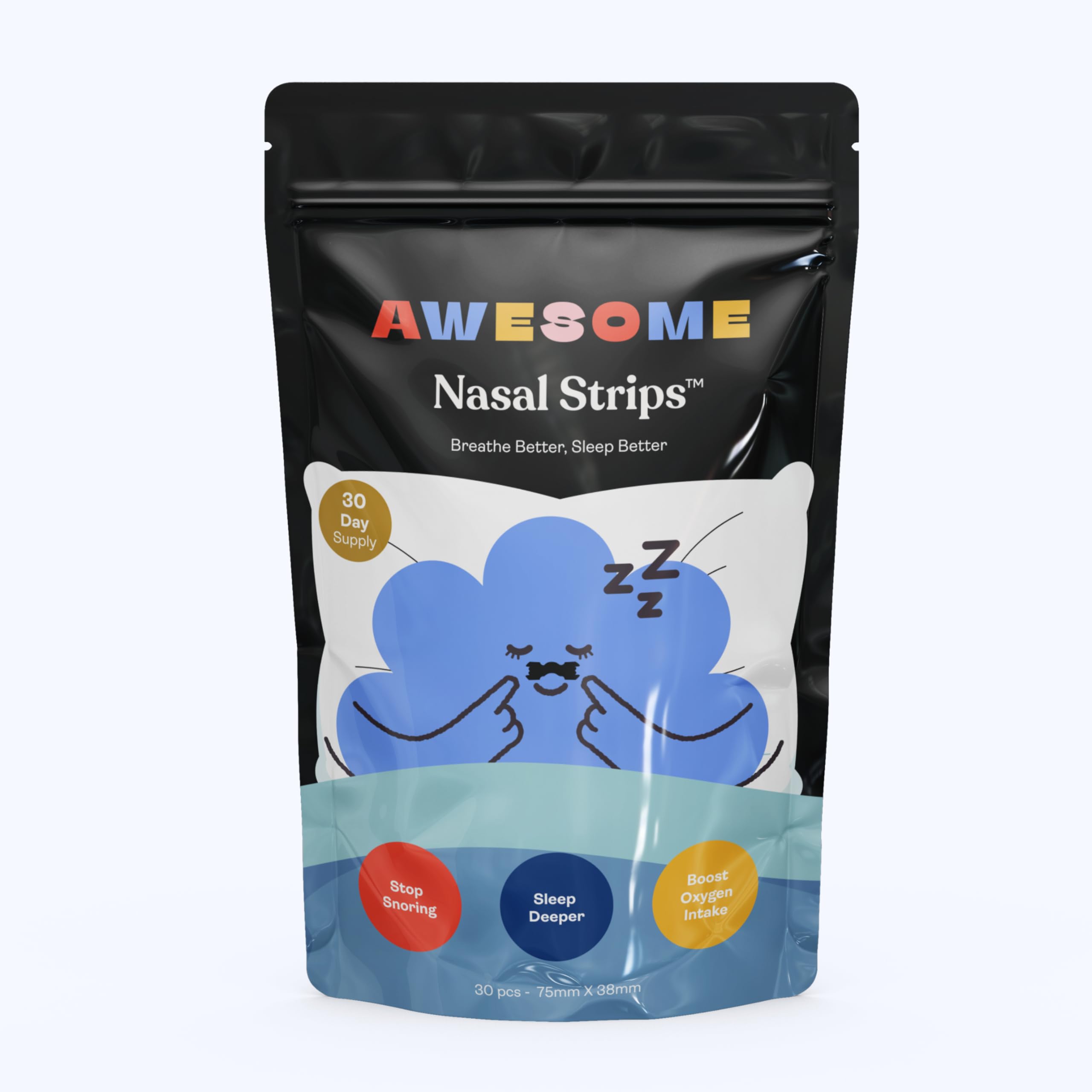AWESOME Nasal Strips for Breathing, Anti Snoring Aid for Men n Women, Non-Magnetic Strong Adhesive, Sweat-Resistant Flexible Fit_Black_30 Strips