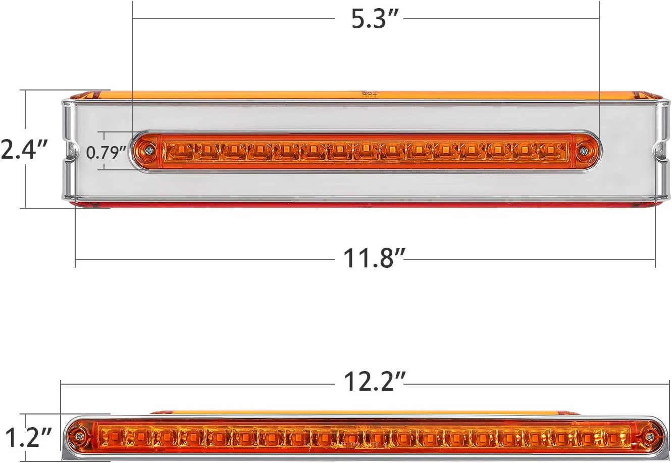 Partsam 2Pcs 12" Double Face Stop Turn Tail Light Bar Chrome with Side Marker Indicator Lights 55 LED, 12 Inch Triple Face Led Trailer Light Bar Surface Mount, 12" Double Face Auxiliary Light Bar