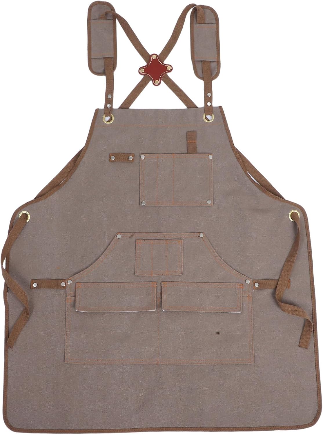 Canvas Work Apron with Pockets for Men and Women, Khaki 75cm Long Harvest Gardening and Woodworking Tool Apron with Adjustable Cross Back Straps for Outdoor and Workshop Use