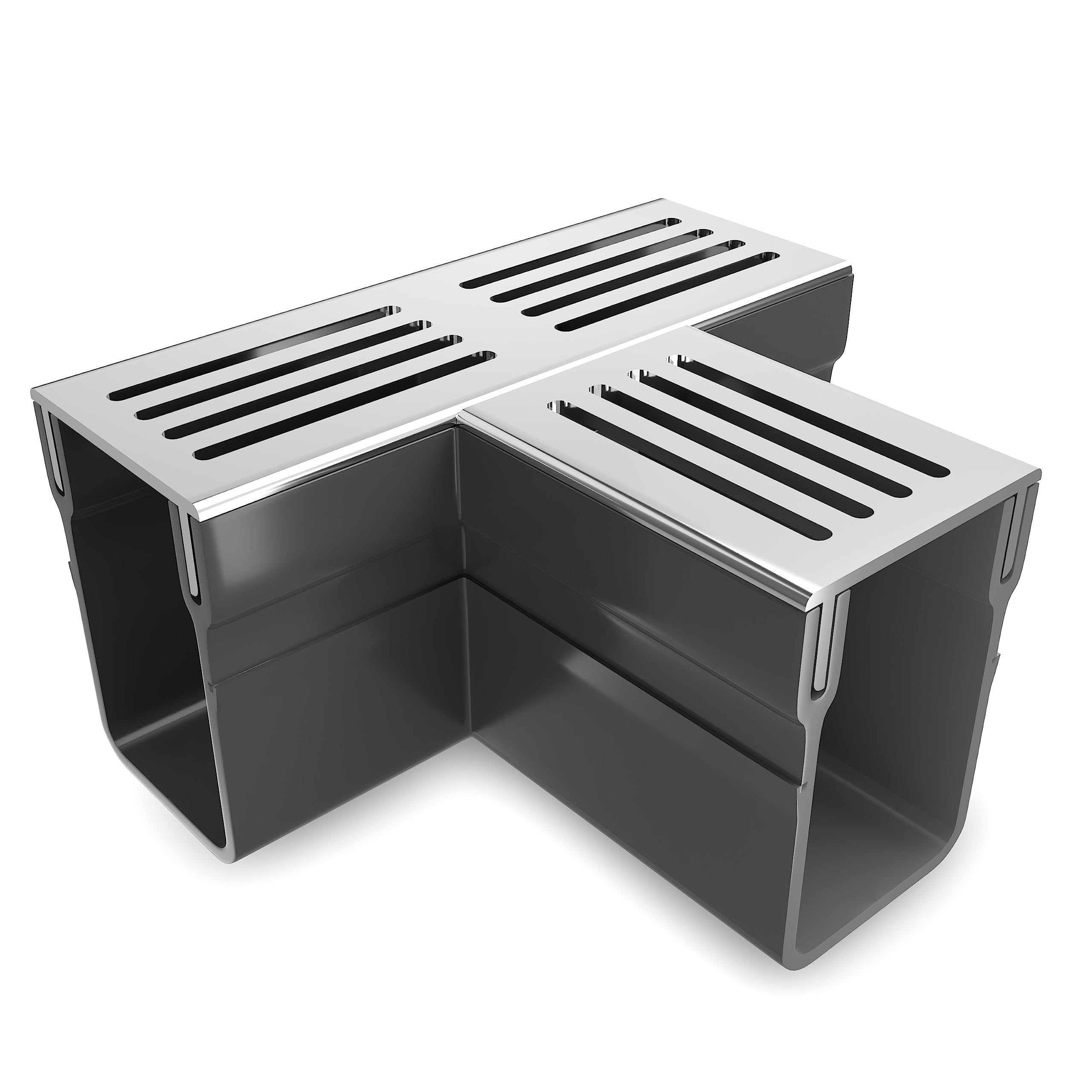 AluSthetic T-Section for PVC Threshold Drainage Channel with Anodized Aluminium Grating | Outdoor Driveway Patio Garden Drainage Systems | Soakaway Storm Drain Channel Tee Connector (Silver, x5)