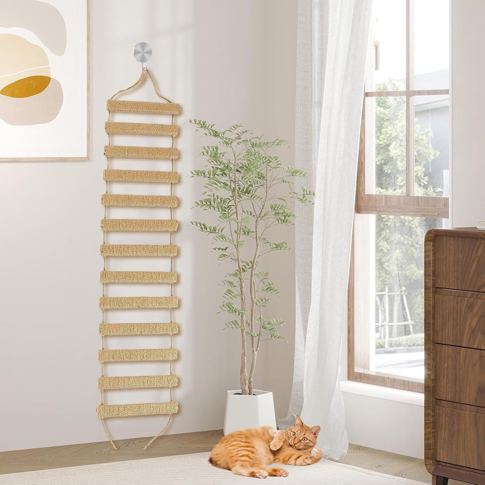 Indoor Katzenleiter 102 cm Kratzbedarf Für Kätzchen | Senioren Katzen Wandregale für Haustiereltern Wohnung Schlafzimmer Wohnzimmer Arbeitszimmer Balkon Tierärzte Tierheime