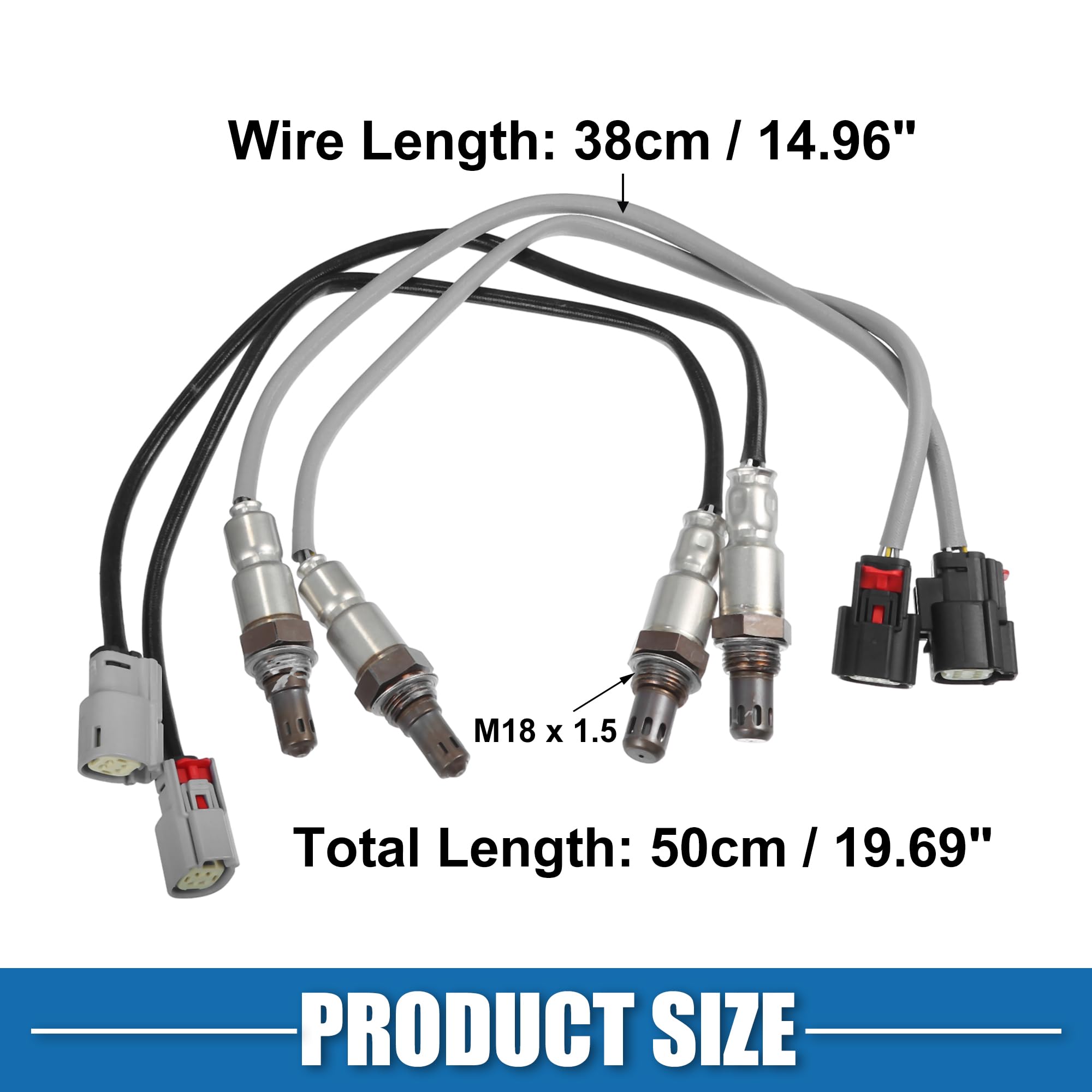 A ABSOPRO Sensor De Oxígeno O2 Para Ford Transit-150 2016-2019 1Pc | Plástico, Metal, Negro, Tono Plateado, Gris, M18X1.5, 8.4X2.5Cm, Cable 38Cm, Para Ford E-350 2017-2019, Edge 2015-2018
