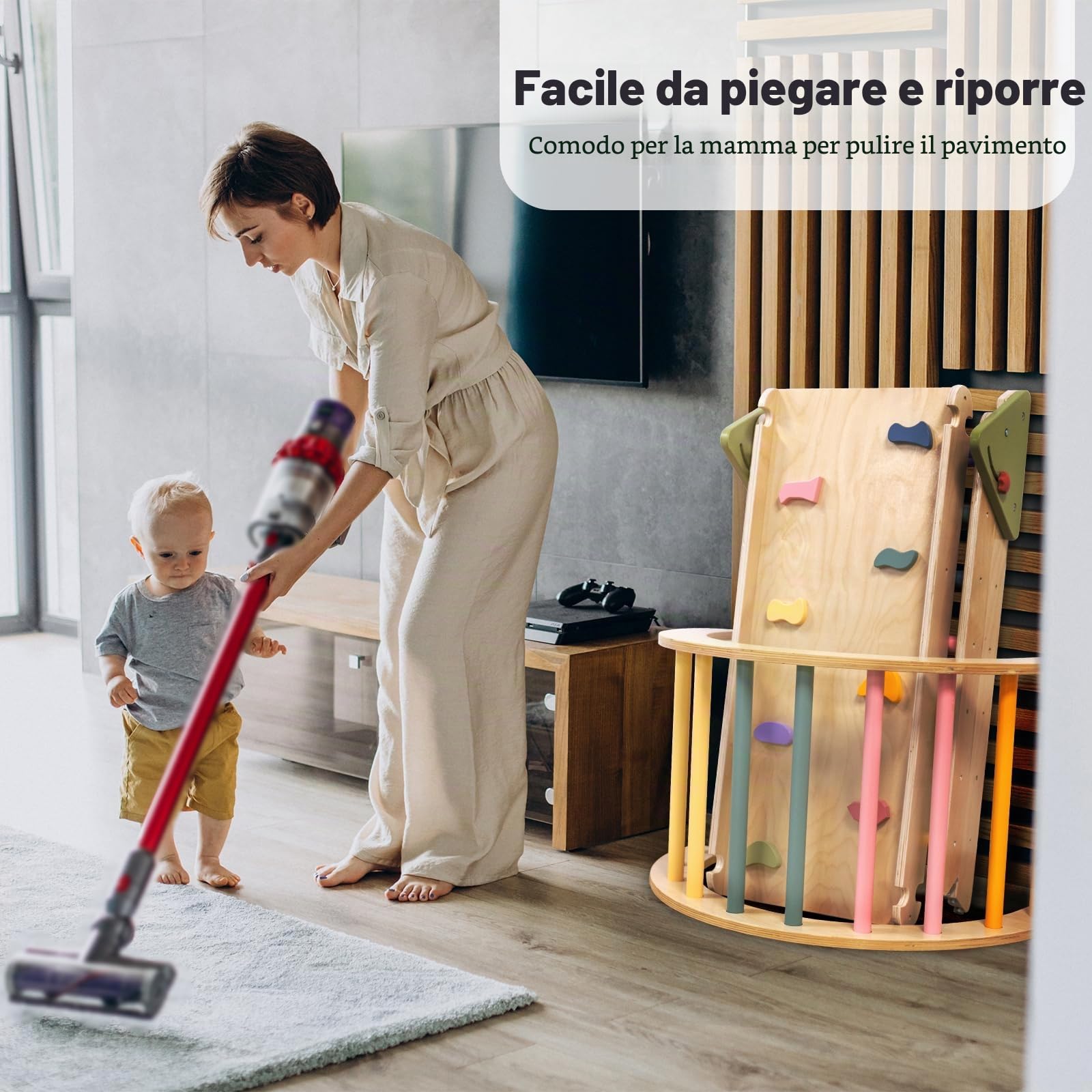 LOL-FUN Montessori - Struttura da arrampicata 7 in 1 in legno per bambini, pieghevole, giocattolo da arrampicata Pikler, triangolo, con rampa e arco, per giochi al coperto e palestra della giungla per