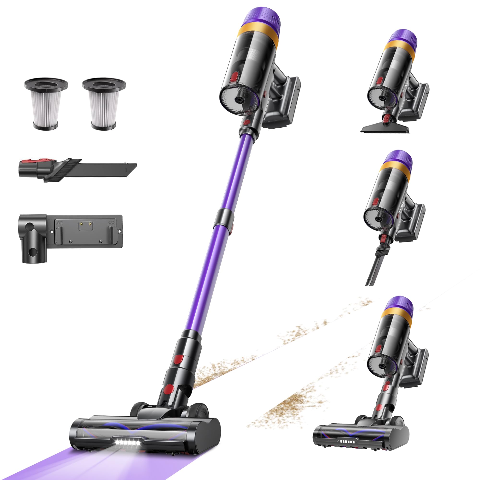 Cordless Vacuum Cleaner 620W 55KPA 75Mins Runtime Stick Vacuum with Self-Standing LED Display V-Shape Anti-Tangle Brush 8-Stage Filtration