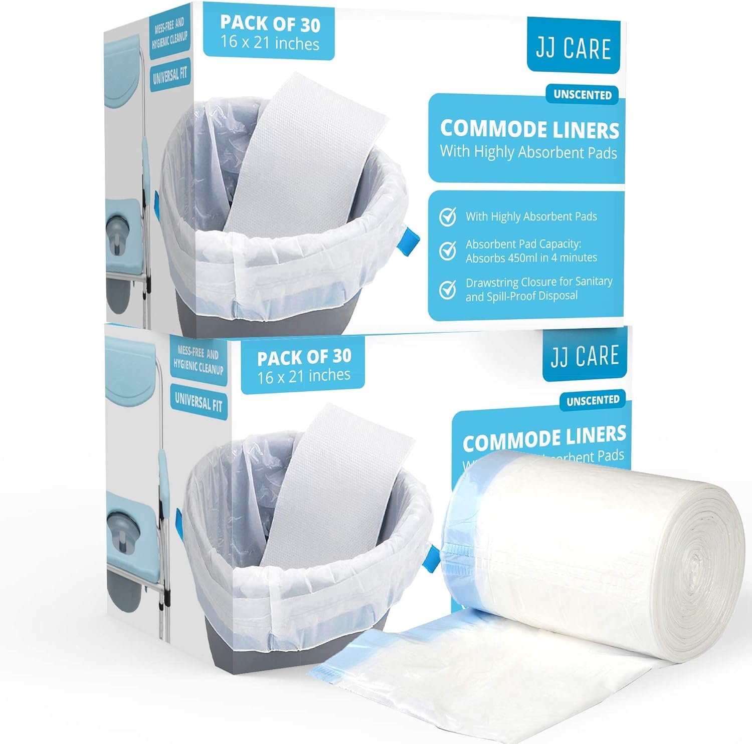 JJ CARE Commode Liner with Super Absorbent Pads, Portable