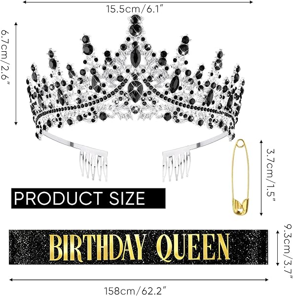 DRESHOW Birthday Crown and Scarf for Women Queen Crown and Tiara Rhinestone Tiara and Birthday Scarves for Girls Birthday Dec - 3