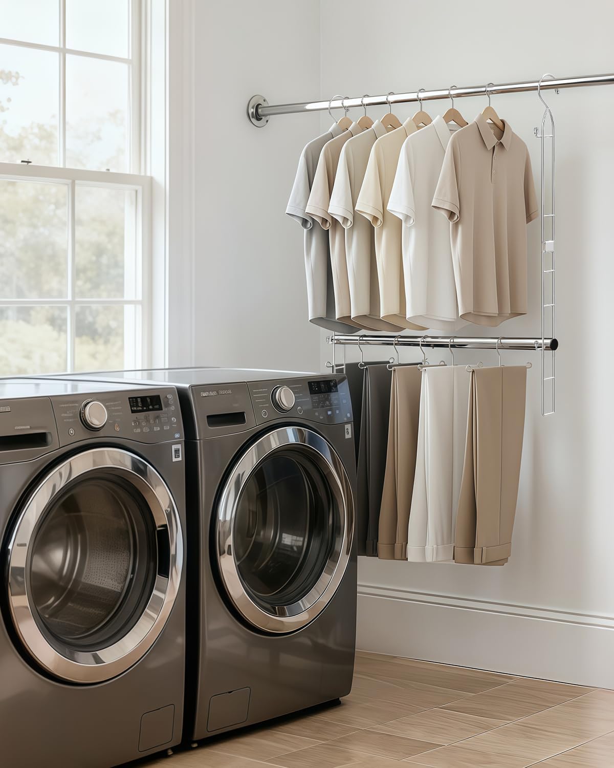 Supforce Hanging Closet Rod Stainless Steel, 2 Pack Adjustable Height & Width Closet Rod Extender, Space-Saving Closet Hanging Storage Organizer，Load up to 88LB - Image 9