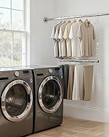 Vista 9 de Barra colgante de acero inoxidable, paquete de 2 extensores de barra de armario ajustables de altura y ancho, organizador de almacenamiento colgante