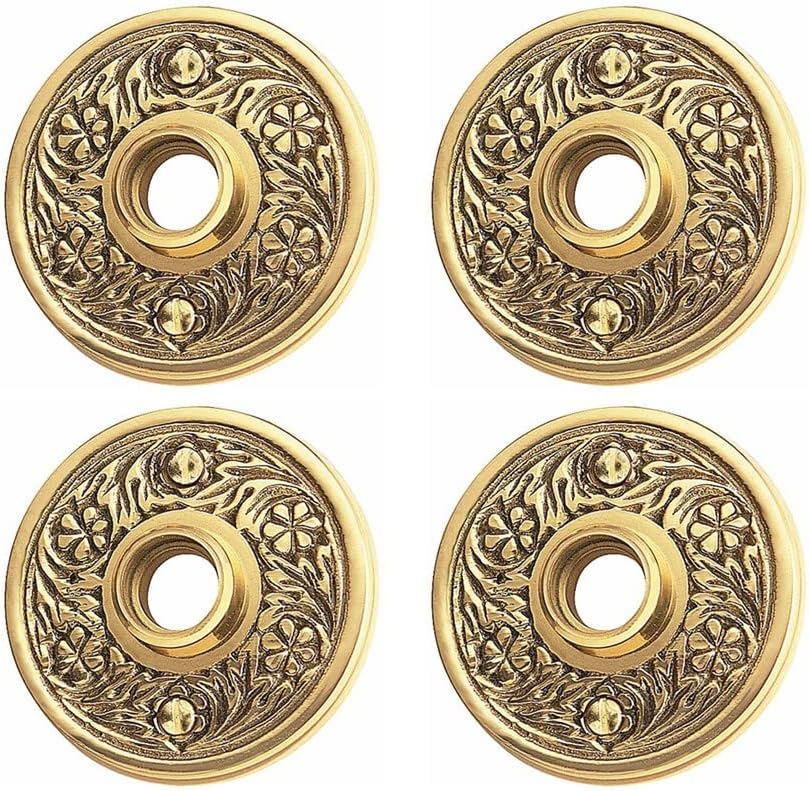 Renovators Supply Manufacturing Pair of Victorian Rosette Antique Brass Cabinet Door Knob Rosette 2.5" Dia. Round Decorative Knob Escutcheon Back Plate Tarnish Resistant Rose Covers Pack of 2