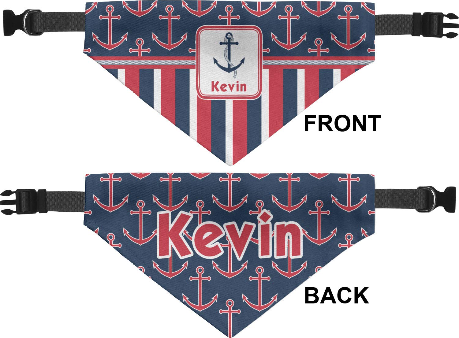 RNK Shops Personalized Nautical Anchors & Stripes Dog Bandana - Large