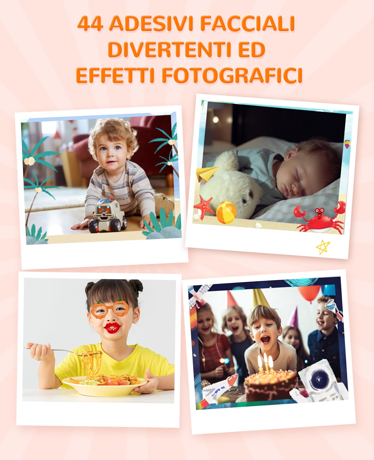 Fotocamera Digitale Bambini 1080P IPS 2.0" 44 Cornici 5 Giochi Educativi Gattino