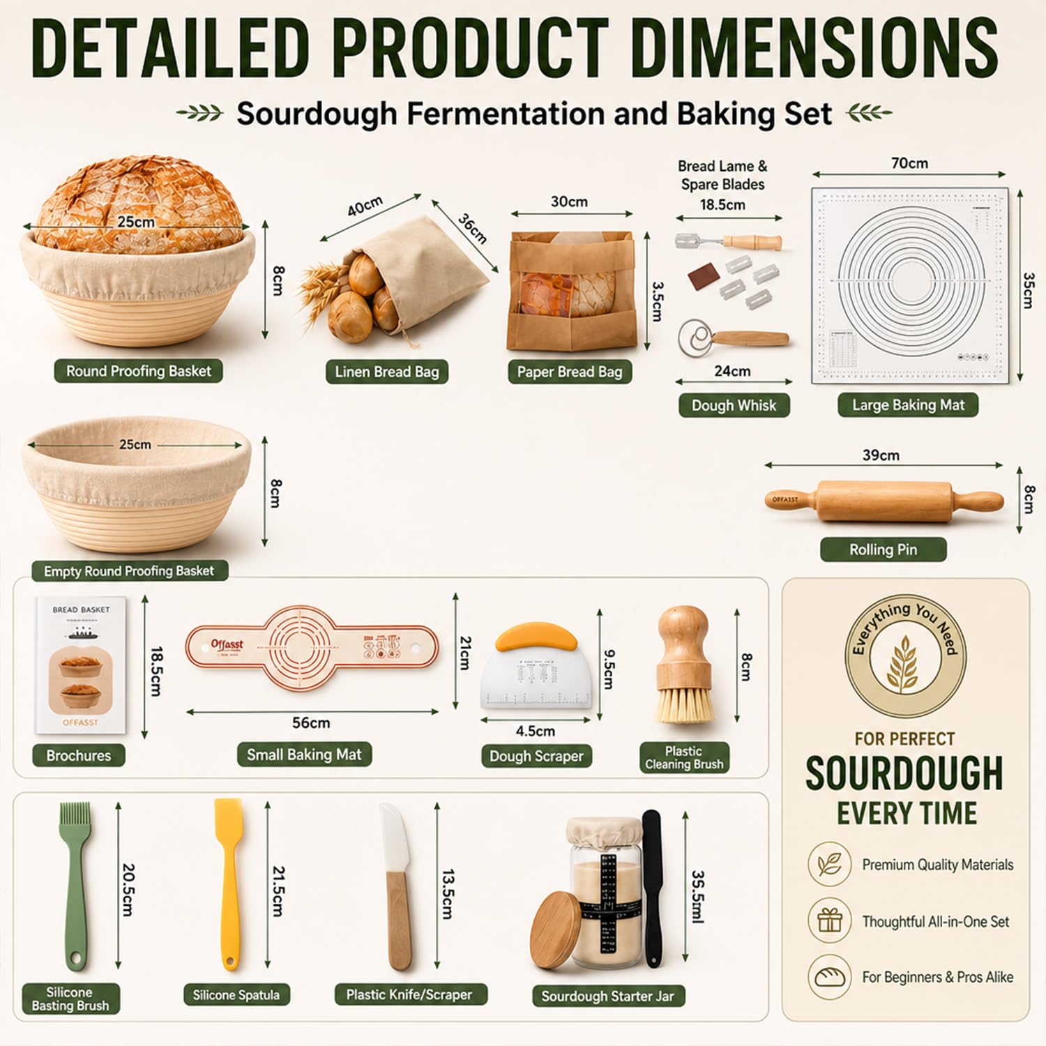Sauerteig Starter Set mit Gärkörbchen (2 Stück, 25cm), Gärkorb Brot Brotbackzubehör Mit Sauerteig Starterglas, Sauerteigbrot Starter Set, Komplettes Brotbackset für Anfänger & Bäcker